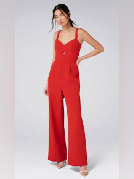 Trina Turk Sunbeam Keyhole Jumpsuit Flame Red Strap Size 6 $328